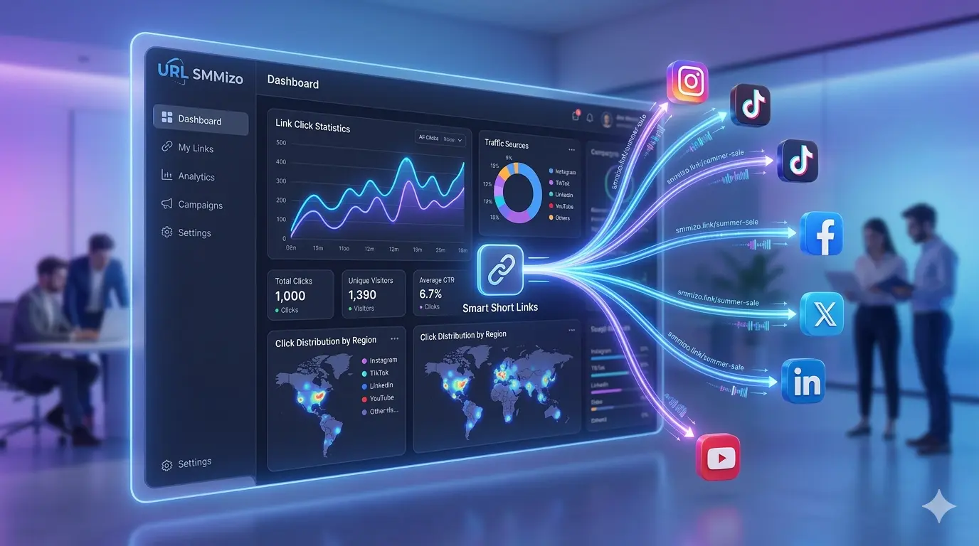 URL SMMizo short link marketing dashboard showing campaign tracking and analytics